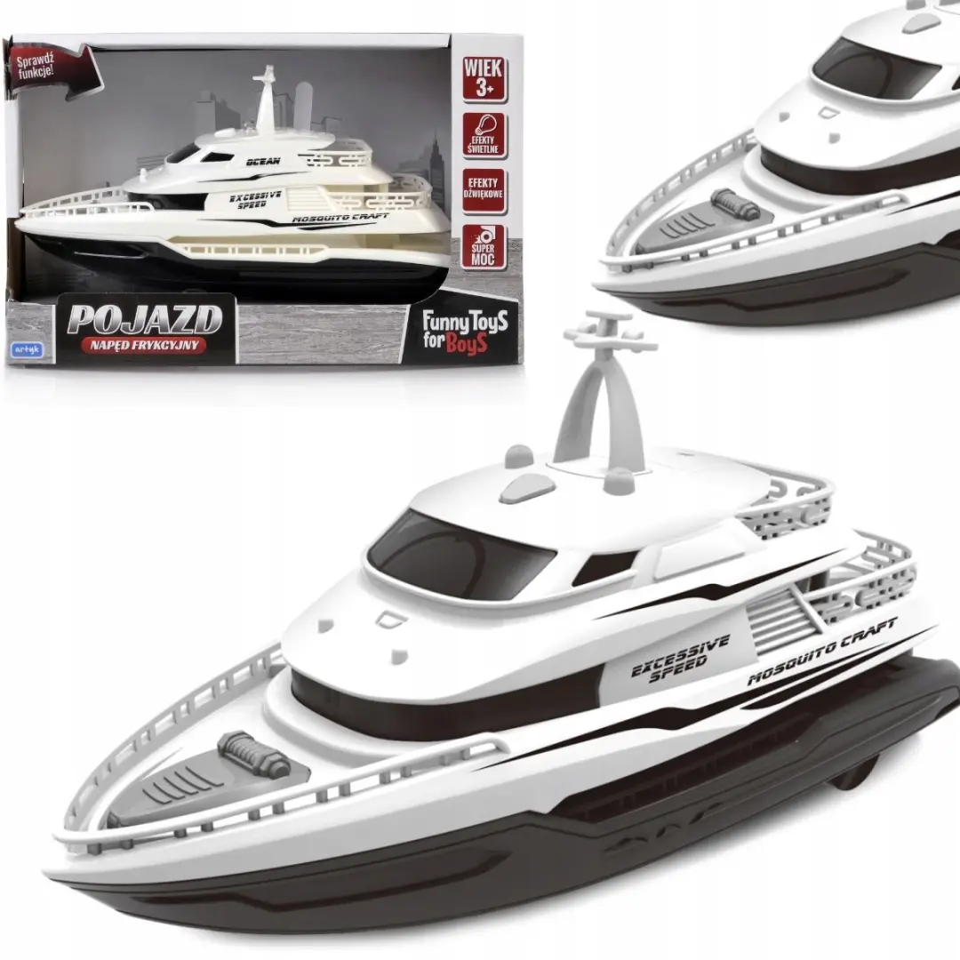 Wit Witte Motorboot met Licht & Geluid, Frictie Aandrijving, 1:20