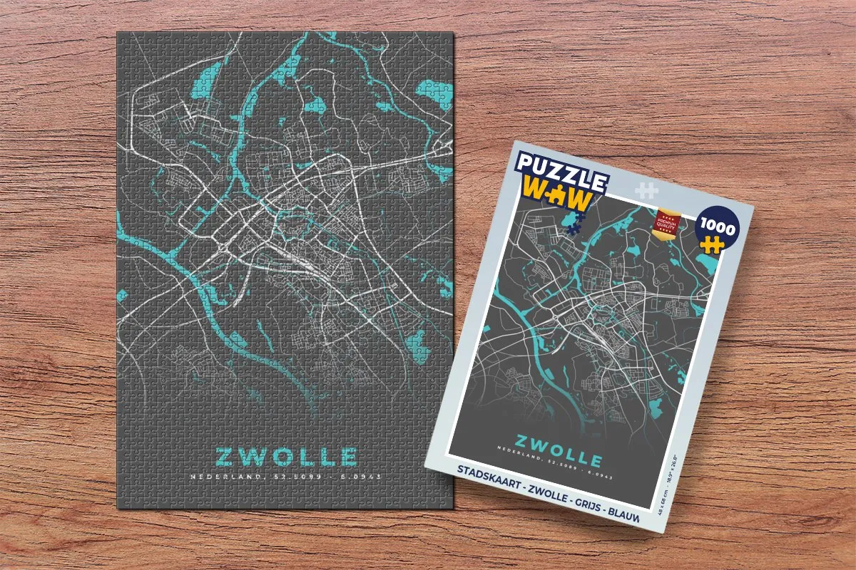PuzzleWow Stadskaart Zwolle Legpuzzel 1000 Stuks - Multicolor