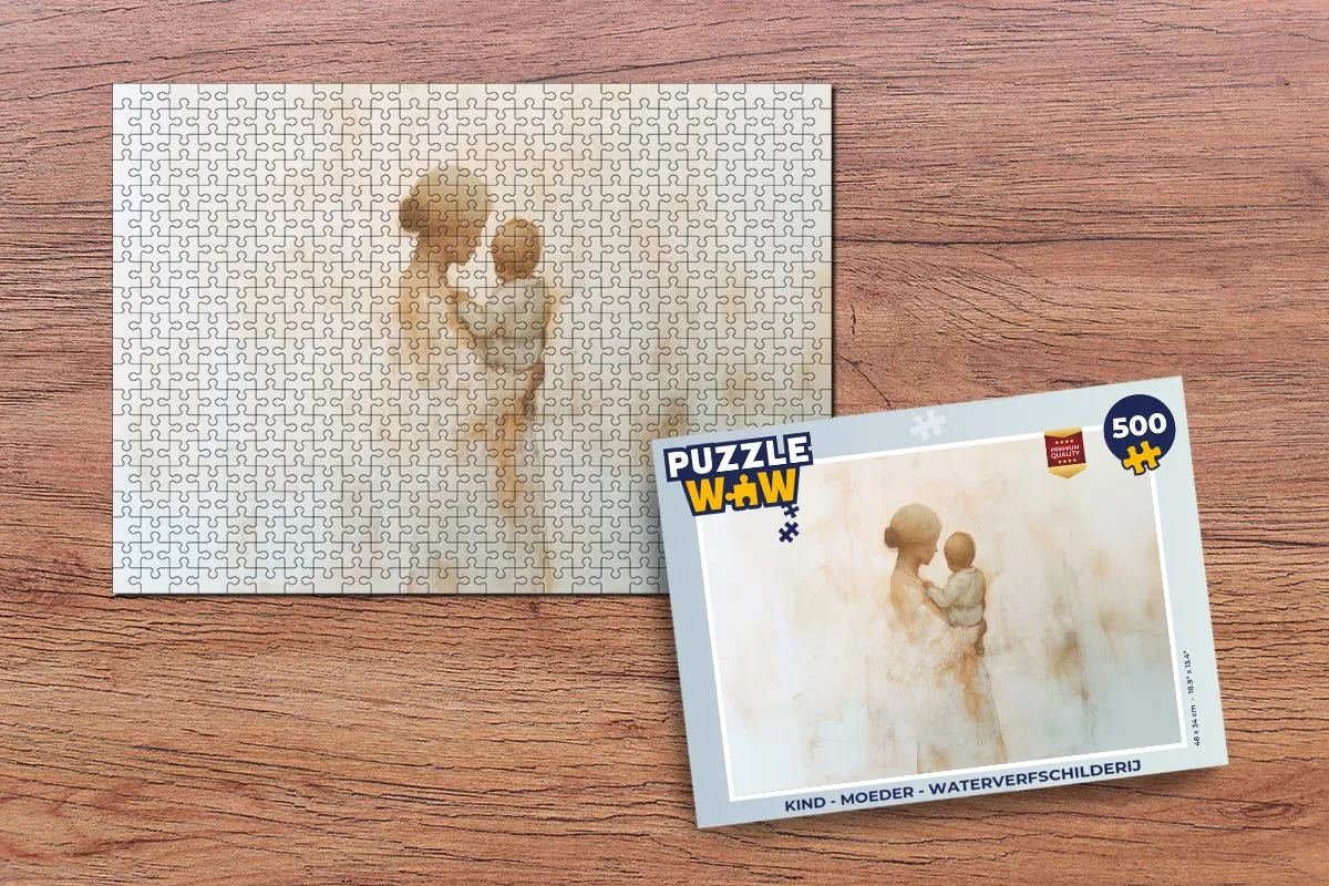 PuzzleWow Legpuzzel 500 Stuks - Kind & Moeder Waterverf