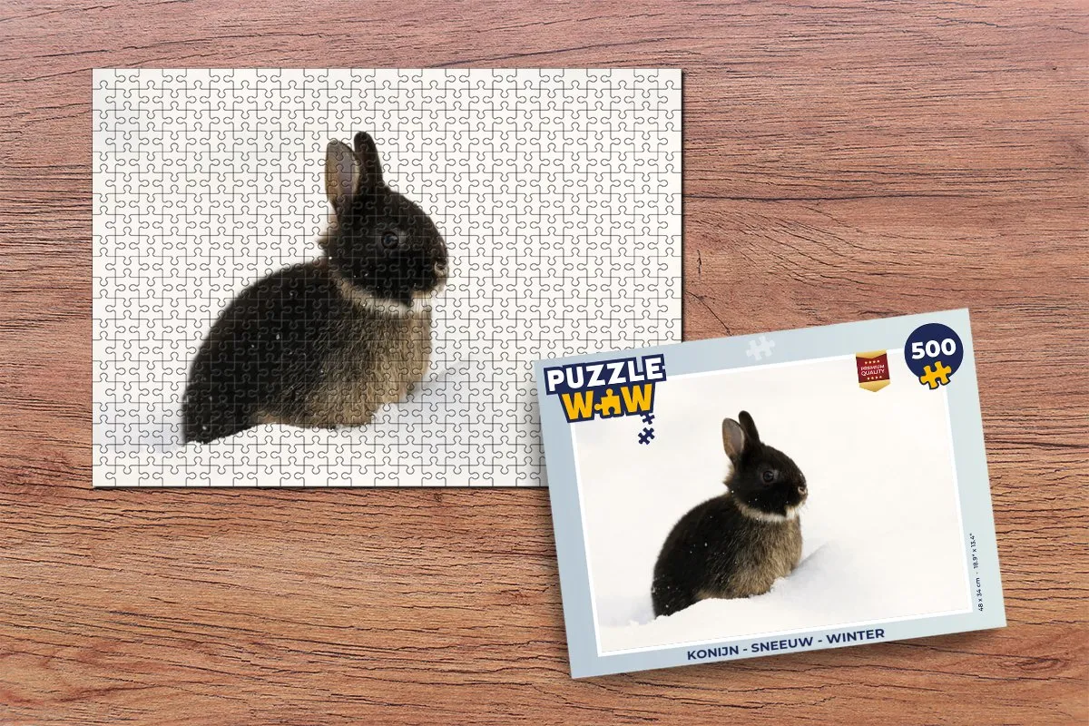PuzzleWow Konijn Sneeuw Winter Legpuzzel 500 Stuks - Multicolor