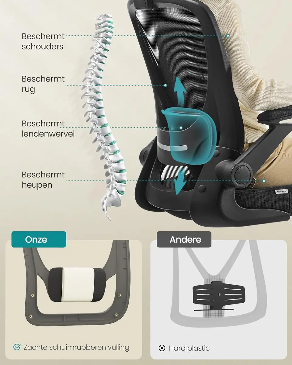 Songmics OBN047B01 Ergonomische Bureaustoel - Zwart - afbeelding 2 van 6