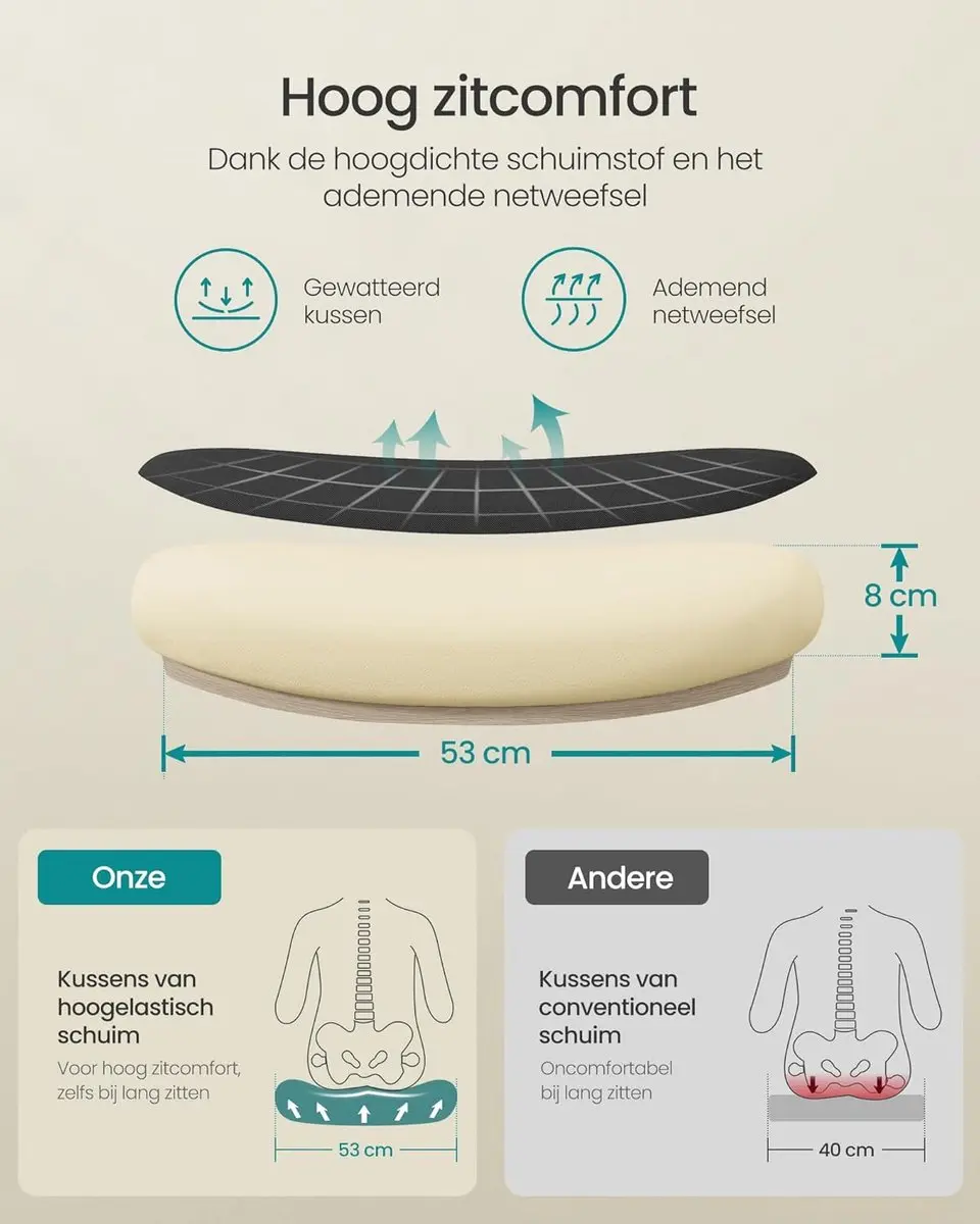 Songmics OBN047B01 Ergonomische Bureaustoel - Zwart - afbeelding 6 van 6
