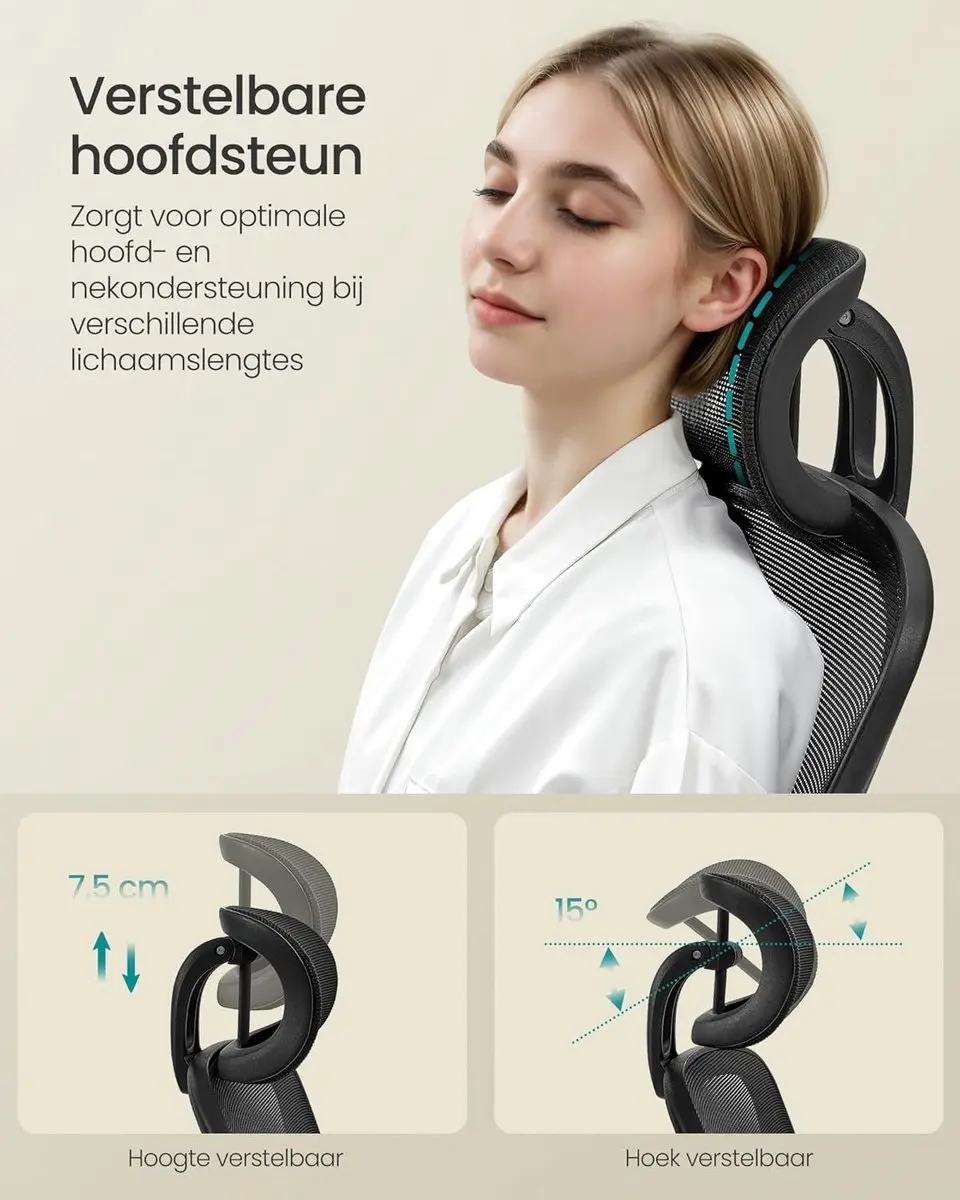 Songmics OBN047B01 Ergonomische Bureaustoel - Zwart - afbeelding 3 van 6