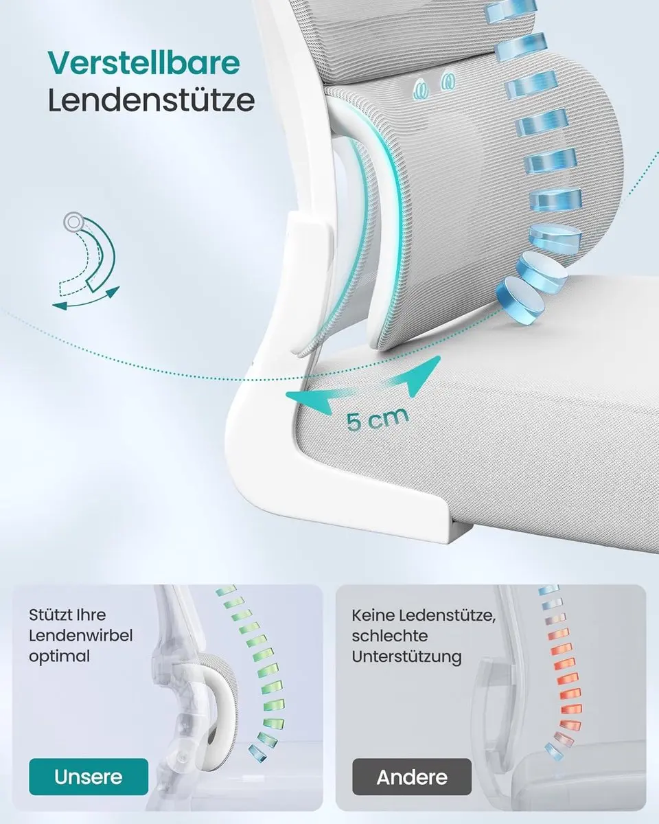 Songmics OBN041G01 Ergonomische Mesh Bureaustoel - Duifgrijs - afbeelding 2 van 6