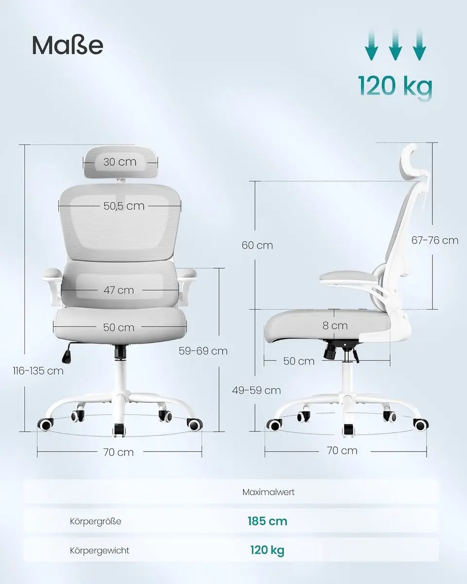 Songmics OBN041G01 Ergonomische Mesh Bureaustoel - Duifgrijs - afbeelding 6 van 6