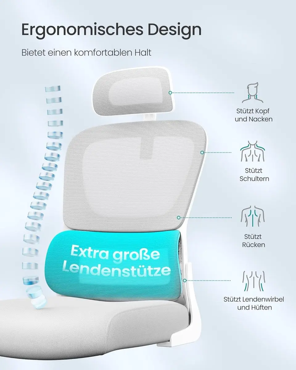 Songmics OBN041G01 Ergonomische Mesh Bureaustoel - Duifgrijs - afbeelding 3 van 6