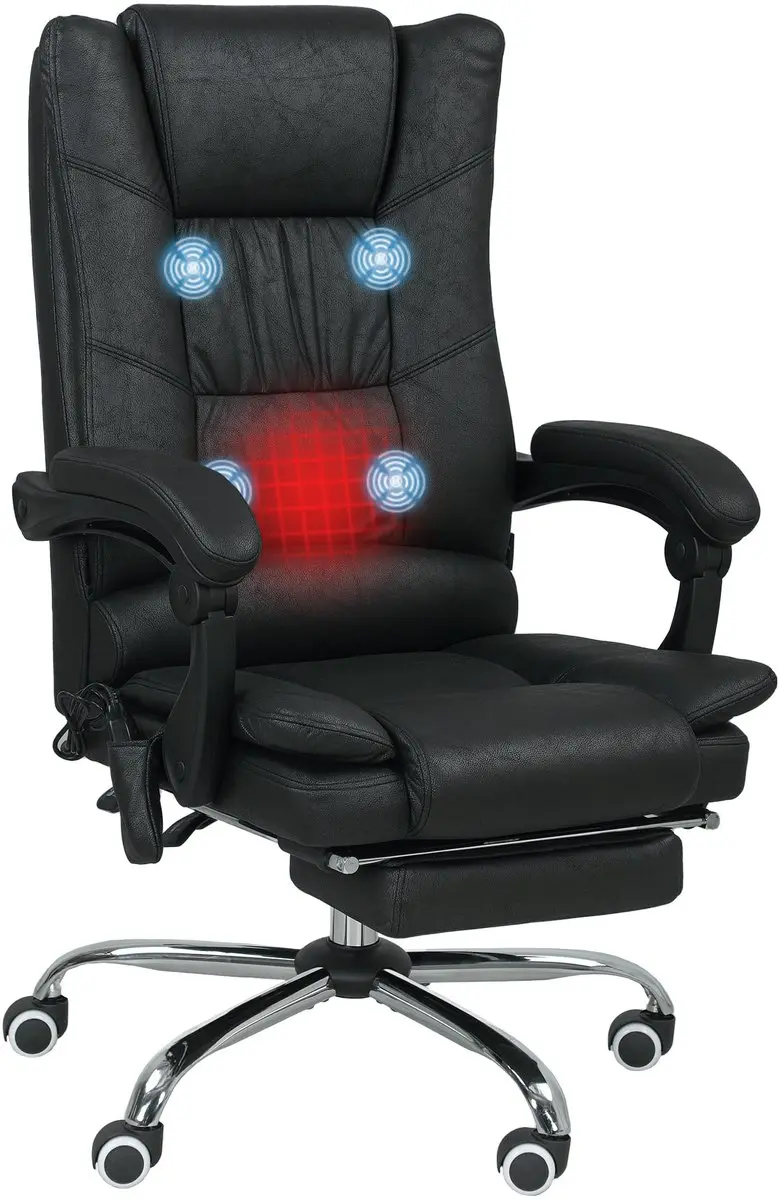 Vinsetto Massage Bureaustoel Microvezel 64L x 70B x 110-118H cm Zwart