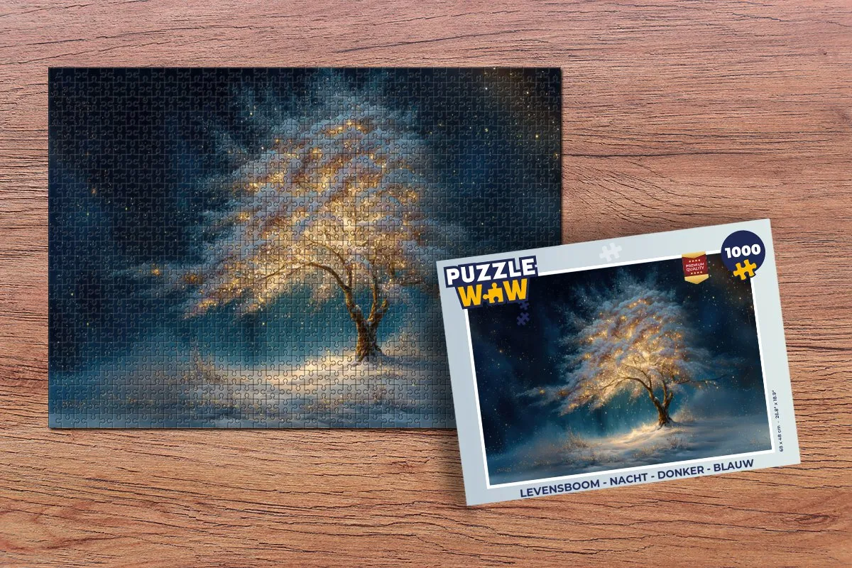 PuzzleWow Levensboom Nacht Puzzel 1000 Stuks - Blauw