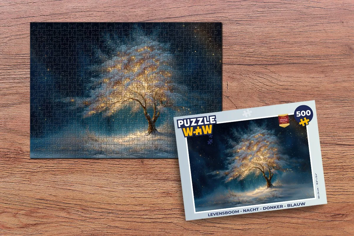 PuzzleWow Levensboom Nacht Puzzel 1000 Stuks - Blauw