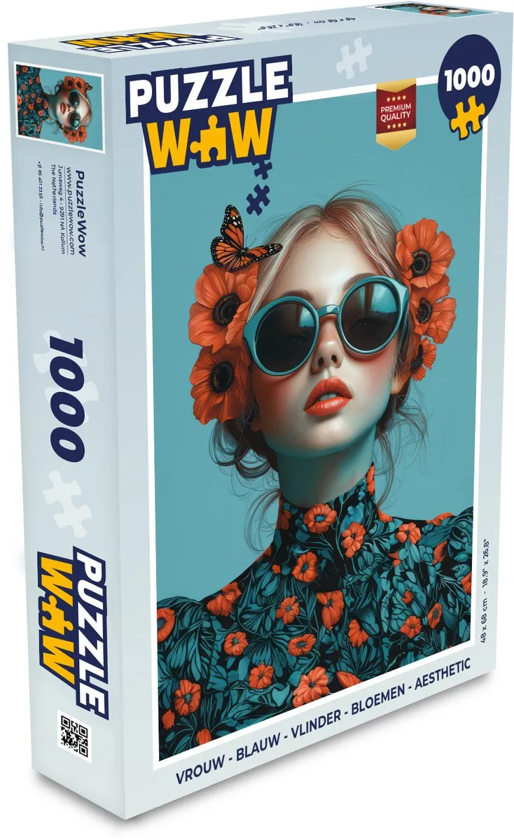 PuzzleWow Vlinder Bloemen Legpuzzel 1000 Stuks - Blauw