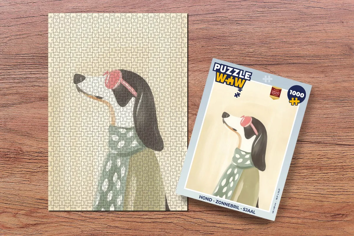 PuzzleWow Hond met Zonnebril & Sjaal Legpuzzel 1000 Stuks