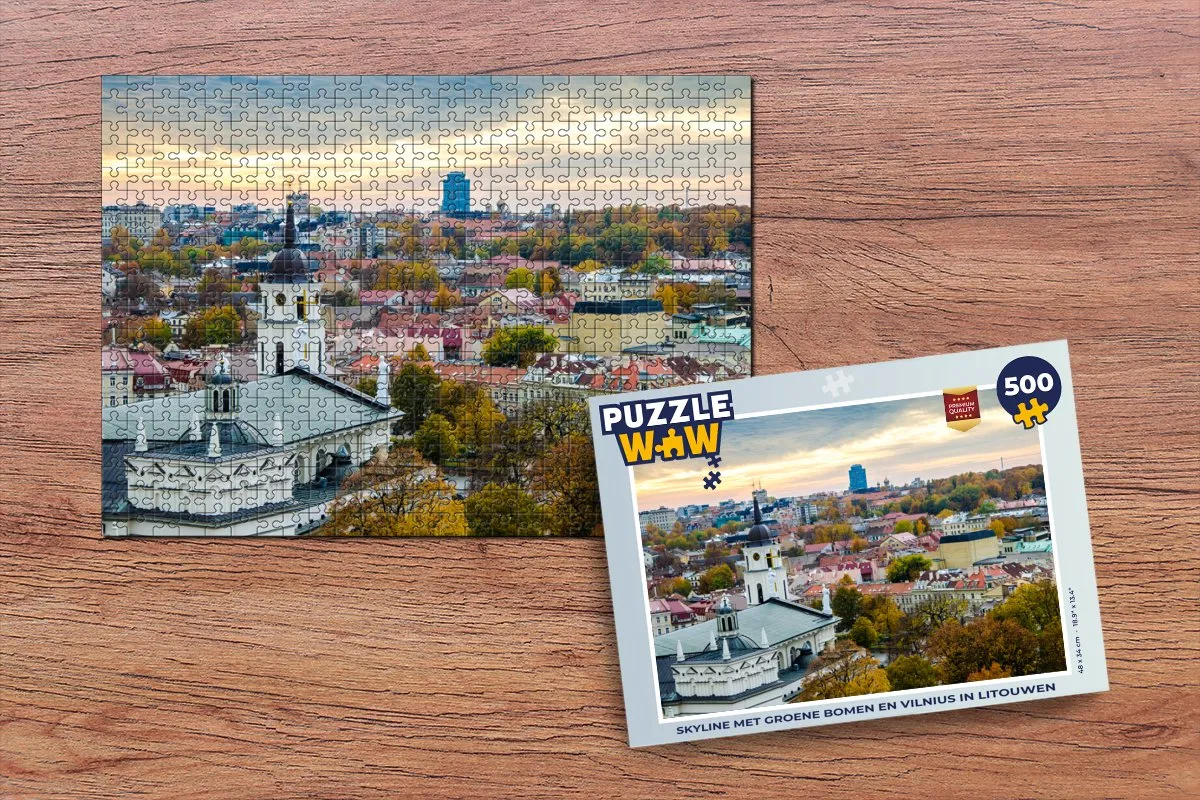 PuzzleWow Skyline Vilnius Legpuzzel 500 Stuks - Multicolor