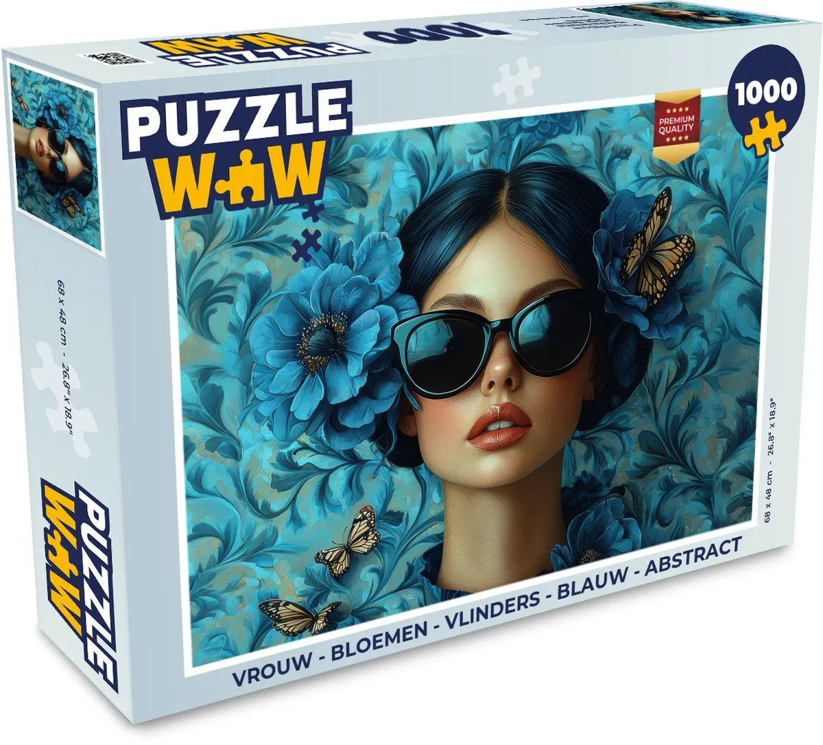 PuzzleWow Legpuzzel 1000 Stuks - Vrouw & Vlinders Blauw