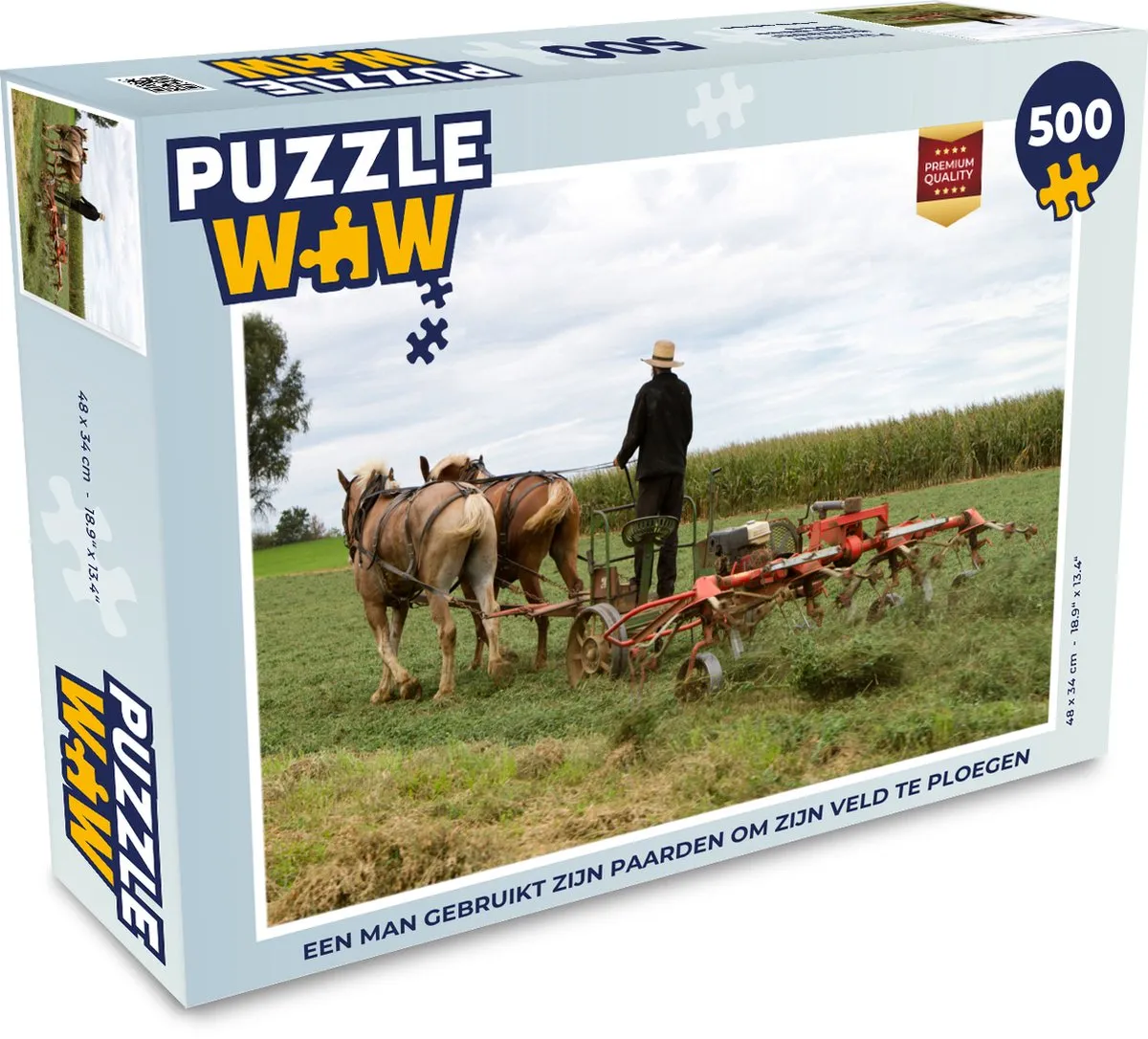 PuzzleWow Legpuzzel Een man gebruikt zijn paarden om zijn veld te ploegen