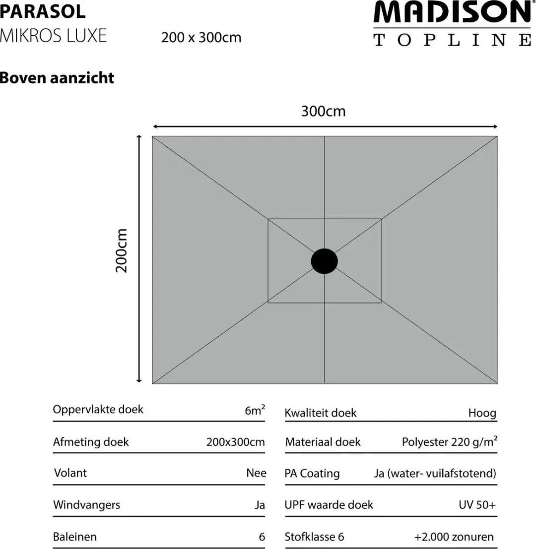 Madison Mikros Parasol 300x200cm - Grijs - afbeelding 2 van 4