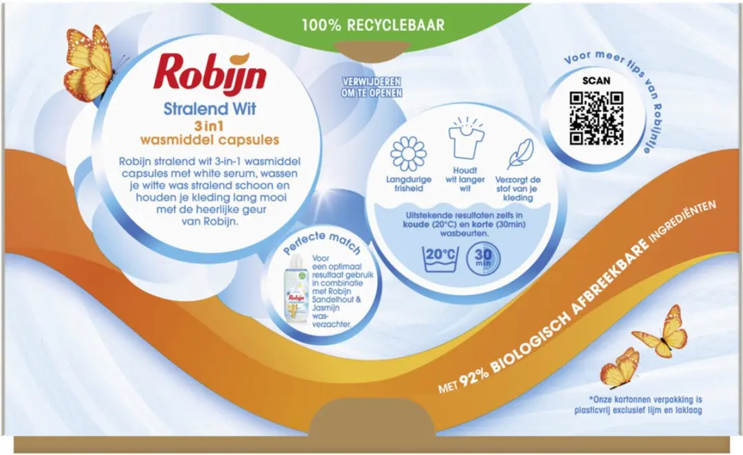 Robijn Wascapsules 3-in-1 Stralend Wit 15 Stuks - afbeelding 3 van 4
