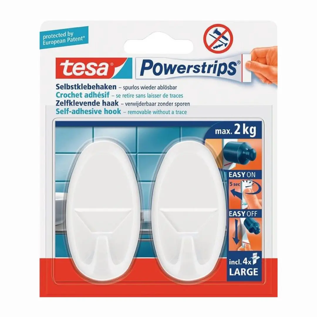 Tesa Powerstrips Haken Large - Wit - 2 Stuks - afbeelding 2 van 6