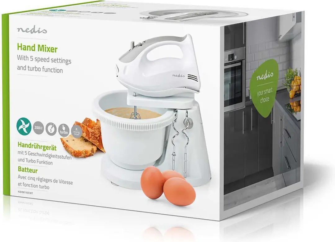 Nedis Handmixer 200W - 5 Snelheden - Grijs/Wit - afbeelding 4 van 6