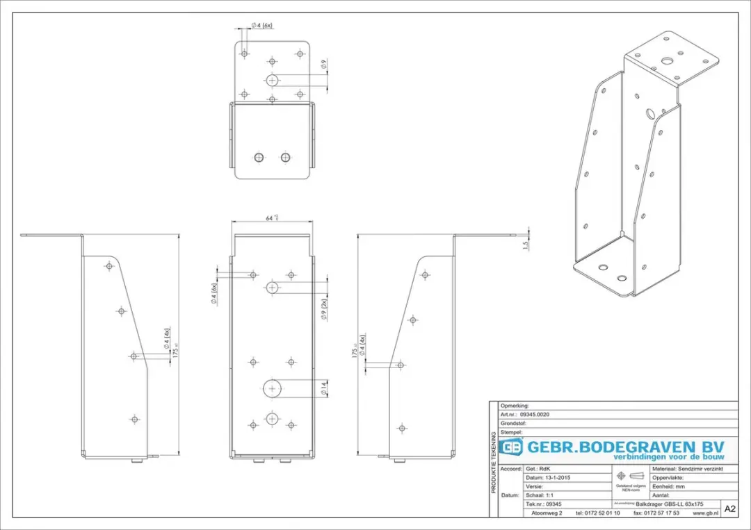 GB Balkdrager Verzinkt 63x175mm - afbeelding 4 van 5
