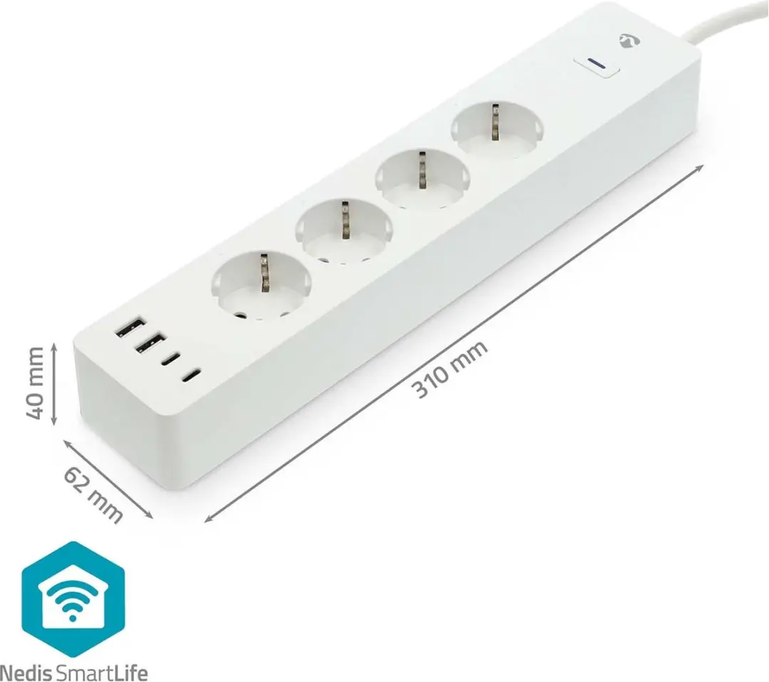 Nedis SmartLife WiFi Stekkerdoos 3680W - 4x USB - 2m - Wit - afbeelding 5 van 6