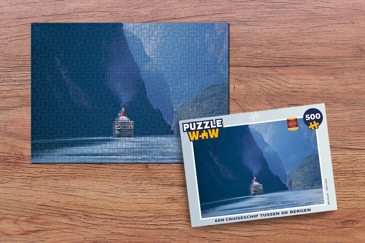 PuzzleWow Legpuzzel Een Cruiseschip tussen de bergen 500 Stuks - Multicolor