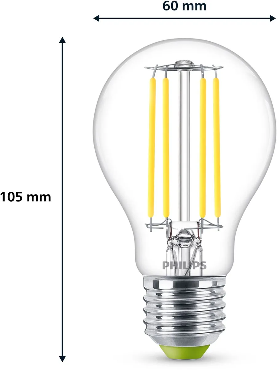 Philips UltraEfficient LED E27 2.3W Koelwit 4000K - Helder glas