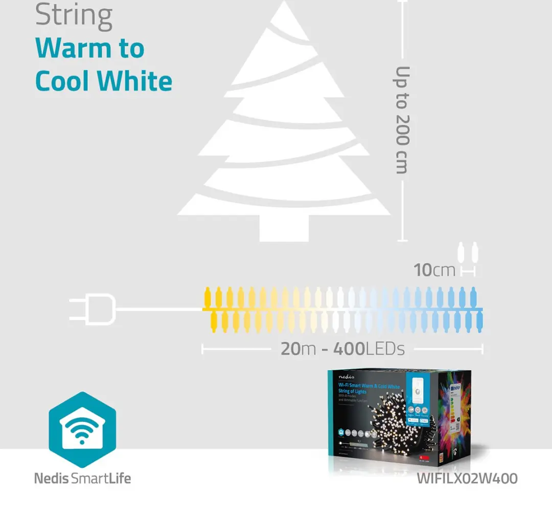 Nedis SmartLife Kerstverlichting Koord 400 LED 20m - Zwart - afbeelding 5 van 6