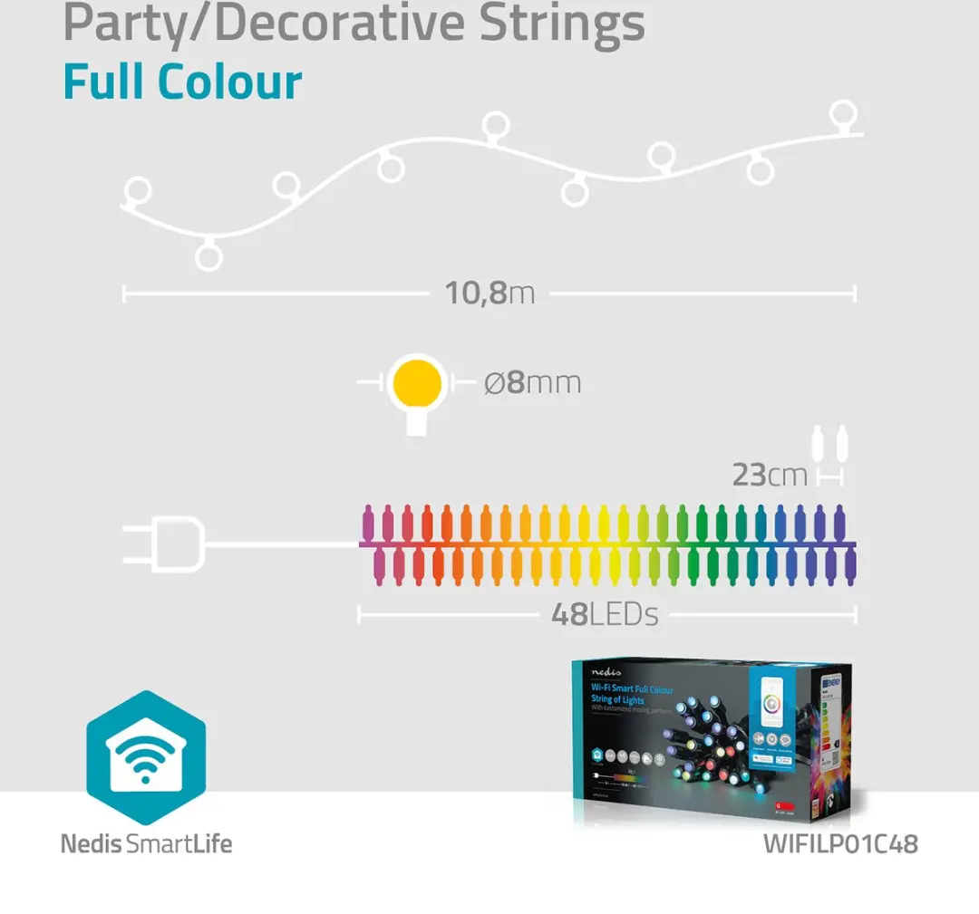 Nedis SmartLife RGB Kerstverlichting 48 LED - 10.8m - Zwart - afbeelding 5 van 6