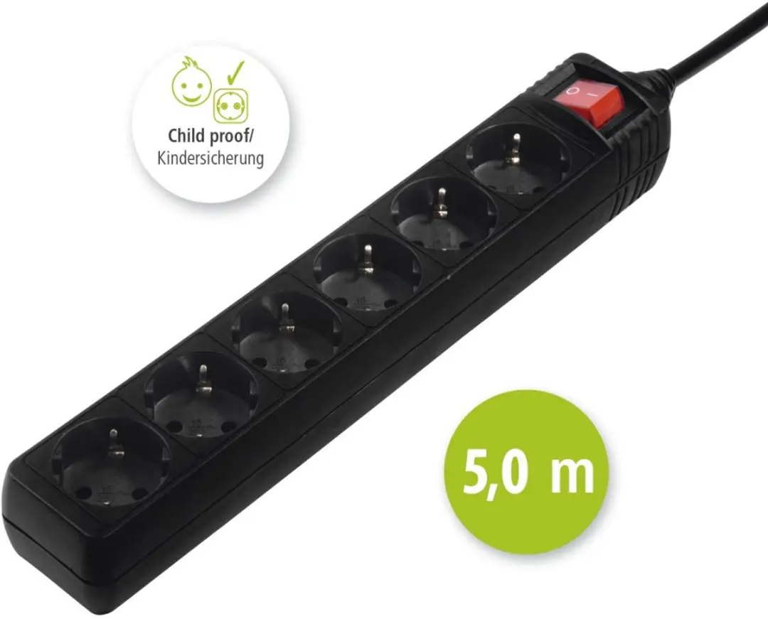 Hama Stekkerdoos 6-voudig 5m - Zwart - afbeelding 2 van 6