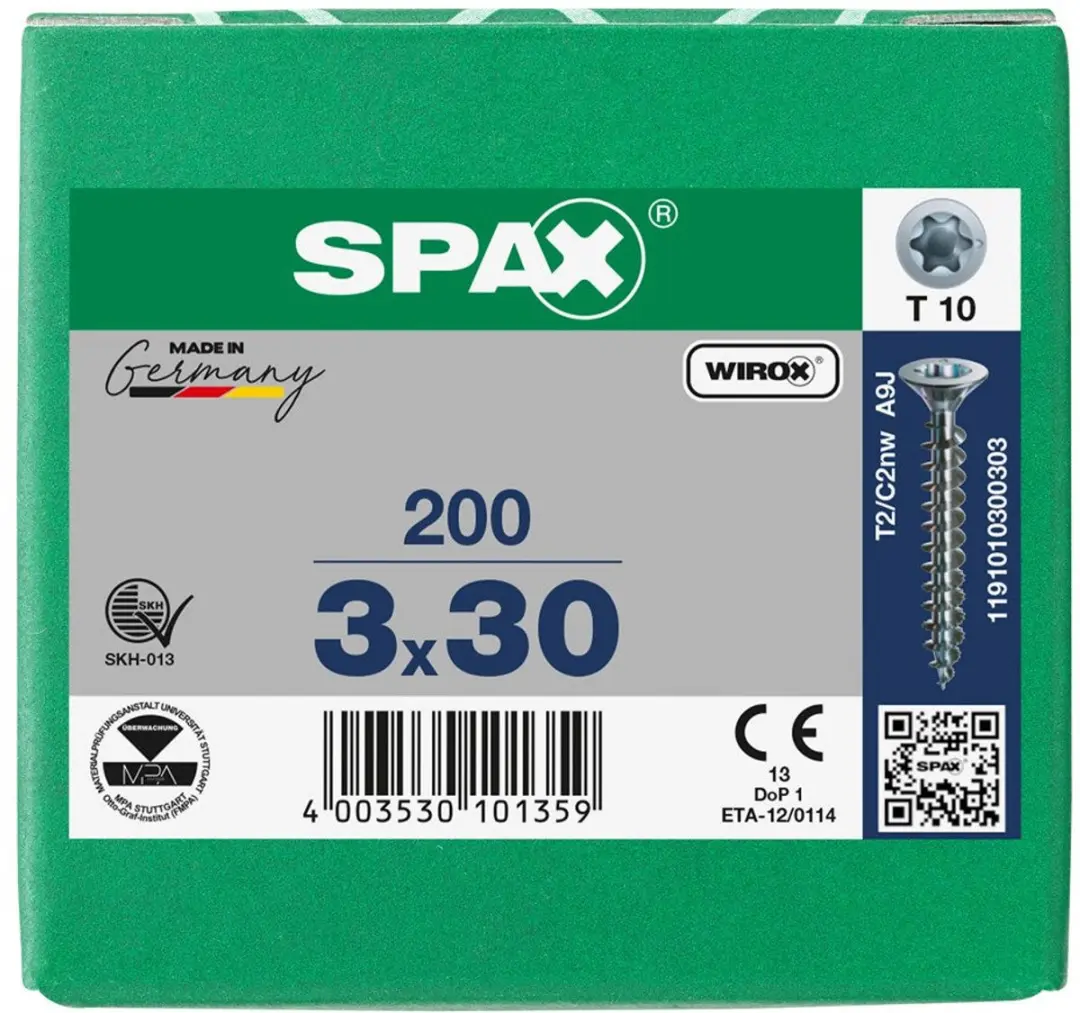 Spax Spaanplaatschroef Verzinkt Torx 3.0x30 - 200 Stuks - afbeelding 2 van 6