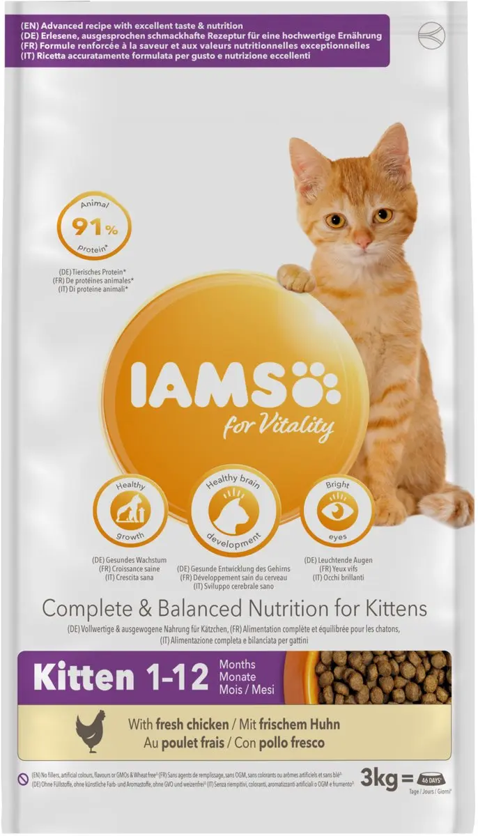 Iams Kitten & Junior Kip Kattenvoer 3kg