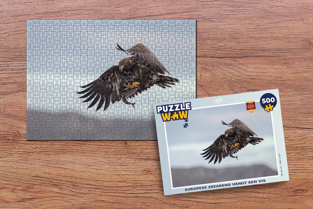 PuzzleWow Europese Zeearend Vangt Vis Legpuzzel 500 Stuks - Multicolor