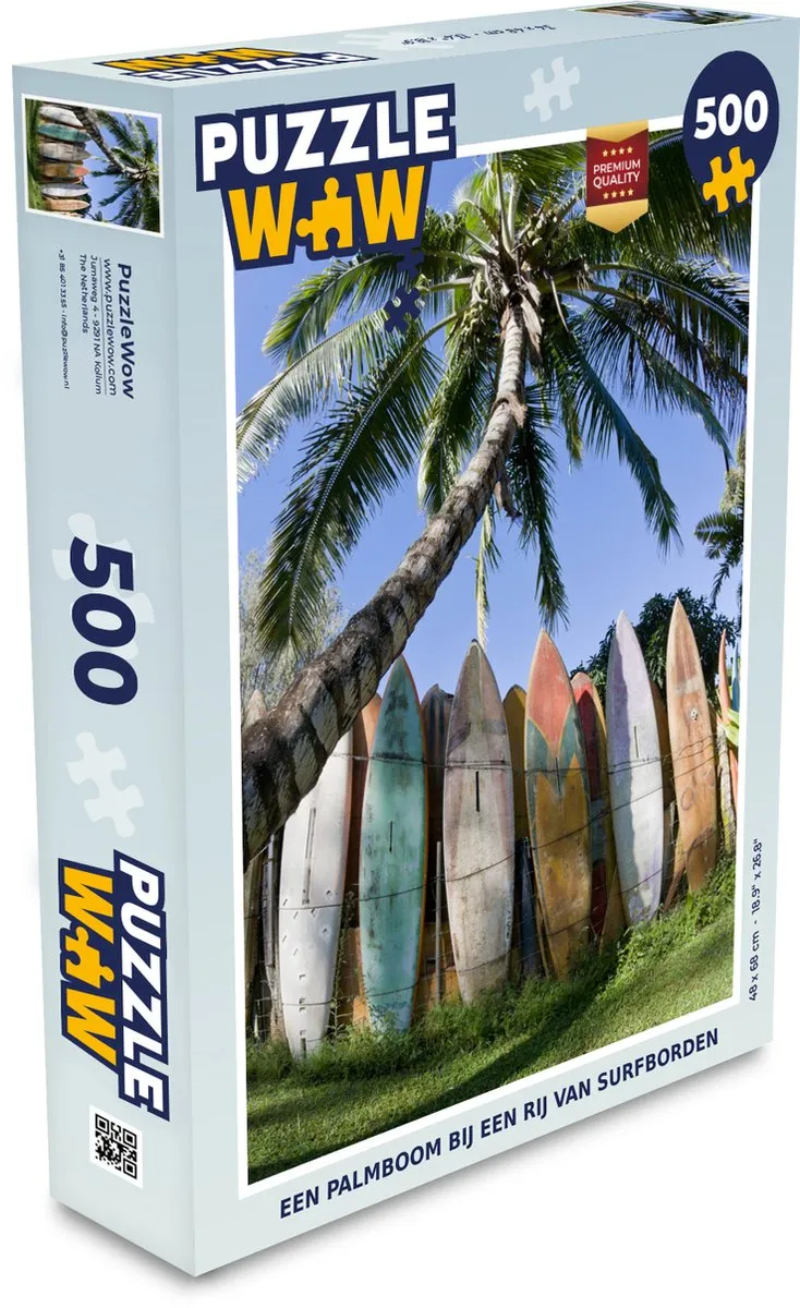 PuzzleWow Legpuzzel Palmboom Surfplanken 500 Stuks
