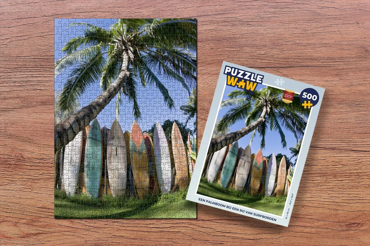 PuzzleWow Legpuzzel Palmboom Surfplanken 500 Stuks - Multicolor