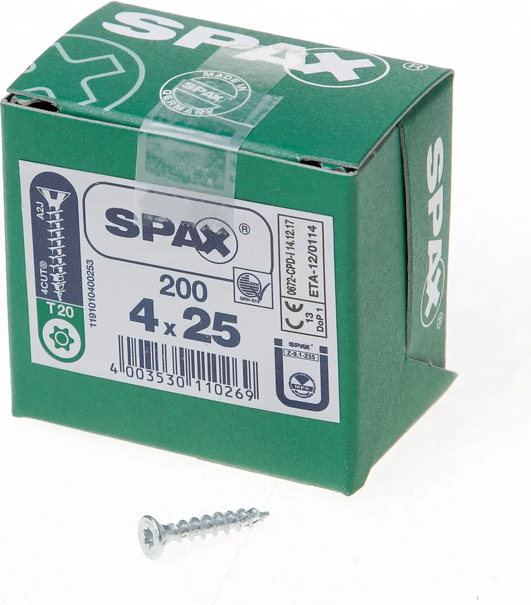 Spax Spaanplaatschroef Verzinkt Torx 4.0 x 25