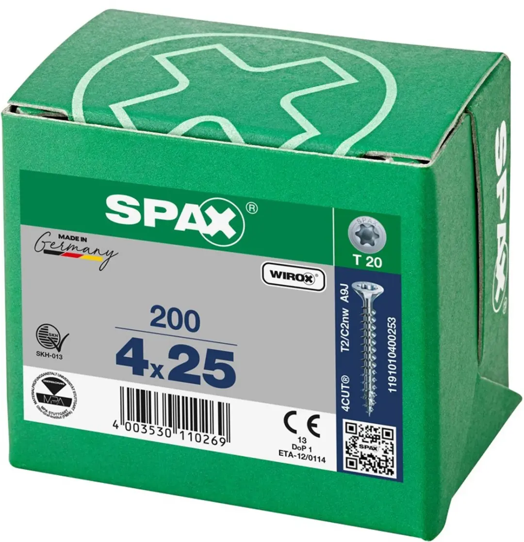 Spax Spaanplaatschroef Verzinkt Torx 4.0 x 25 - 200 Stuks - afbeelding 5 van 6