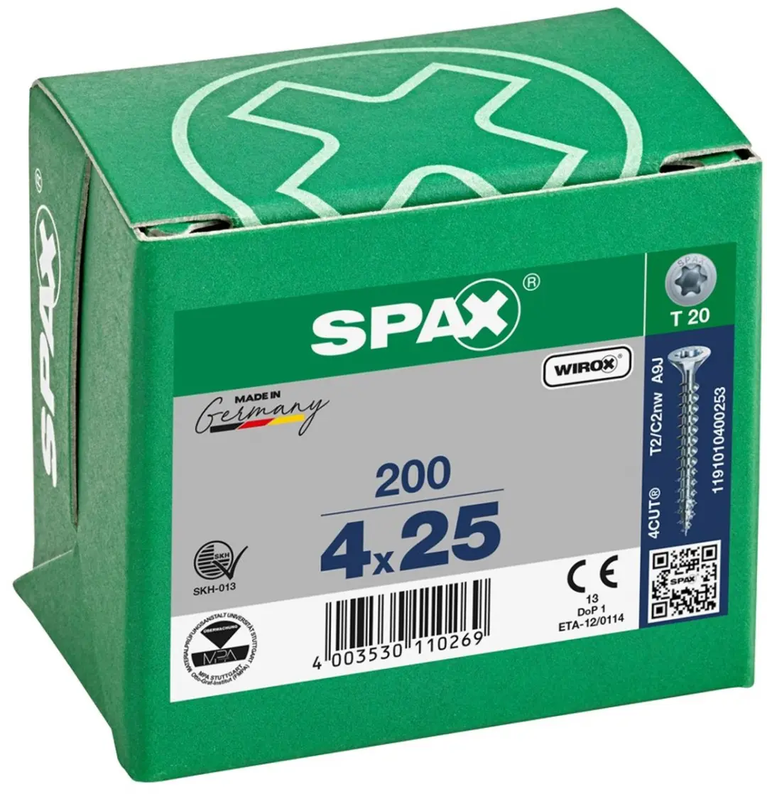 Spax Spaanplaatschroef Verzinkt Torx 4.0 x 25 - 200 Stuks - afbeelding 6 van 6