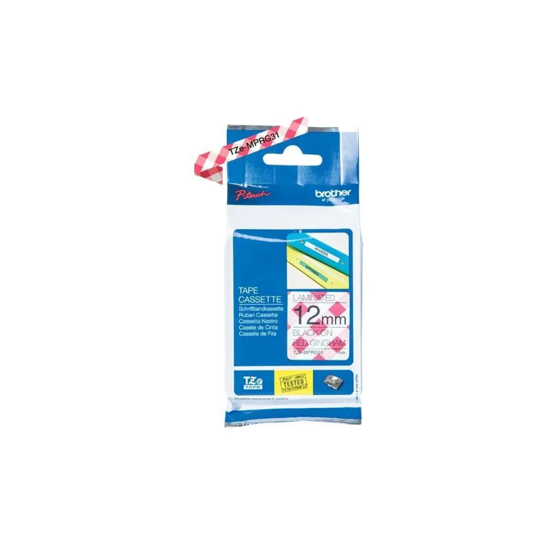 Brother TZe TZ TZe-MPRG31 Tape - Wit/Rood ruitmotief - 12mm x 4m - afbeelding 4 van 6