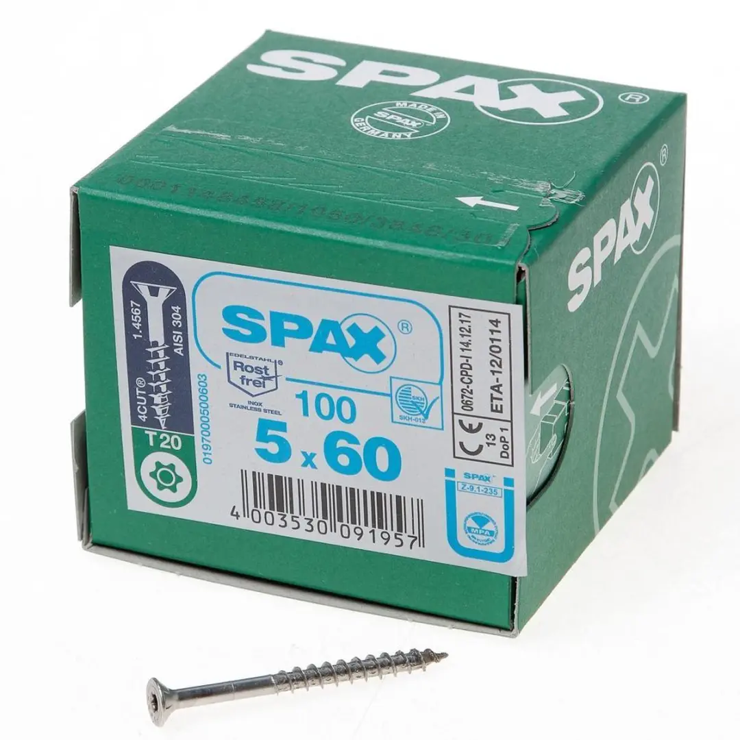 Spax Spaanplaatschroef RVS Torx 5.0 x 60 - 100 Stuks - afbeelding 2 van 3