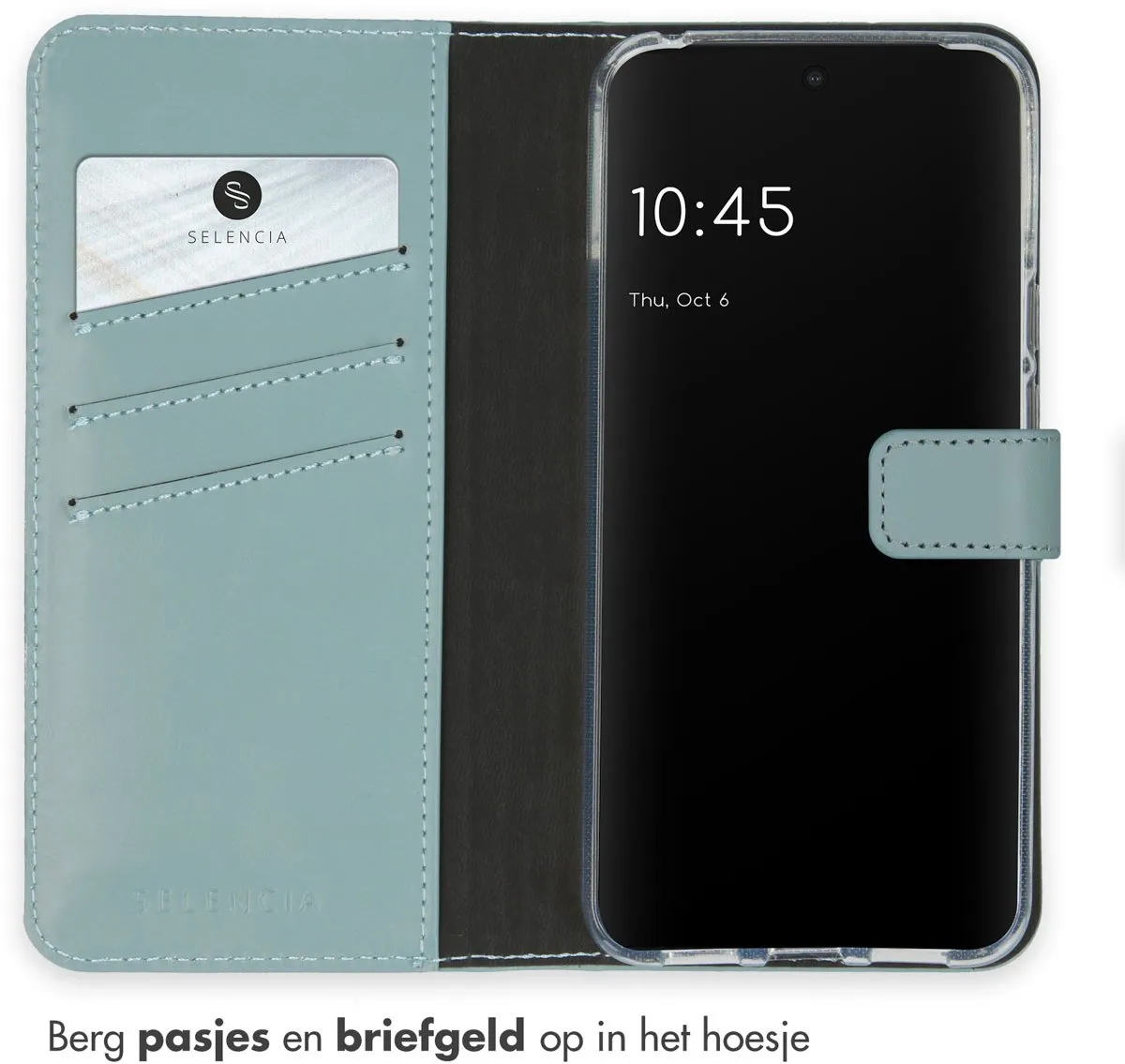 Selencia Hoesje Google Pixel 8 - Echt Lederen Bookcase Lichtblauw