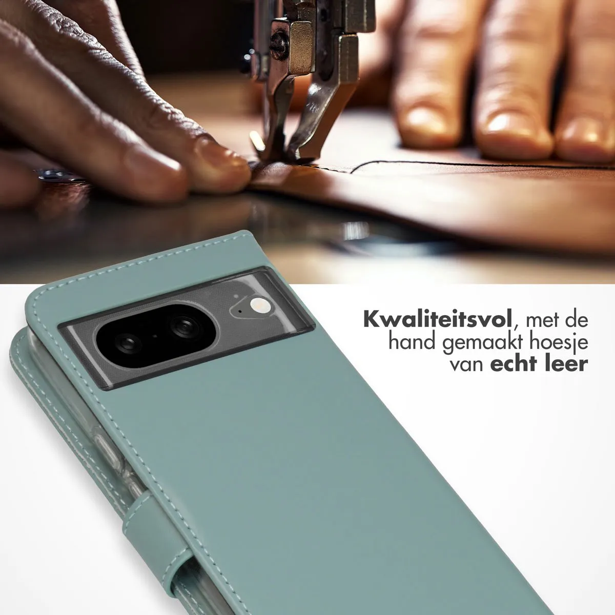 Selencia Hoesje Google Pixel 8 - Echt Lederen Bookcase Lichtblauw