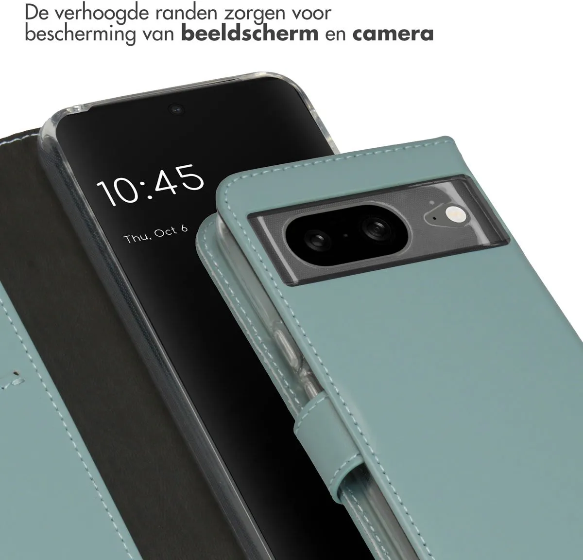 Selencia Hoesje Google Pixel 8 - Echt Lederen Bookcase Lichtblauw