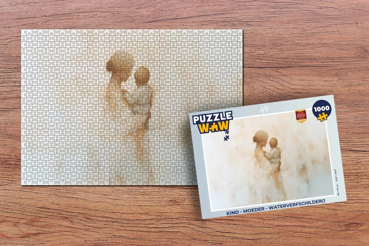 PuzzleWow Legpuzzel 1000 Stuks - Kind & Moeder Waterverf