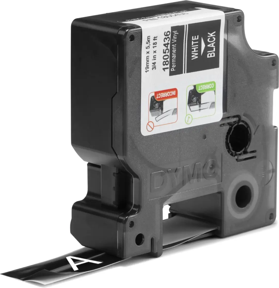 DYMO Rhino 1805436 Zelfklevende Labels 19mm x 5,5m - Wit op Zwart - afbeelding 2 van 6