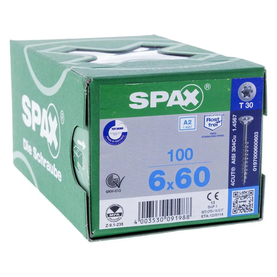 Spax Spaanplaatschroef RVS Torx 6.0 x 60mm - 100 Stuks - afbeelding 6 van 6