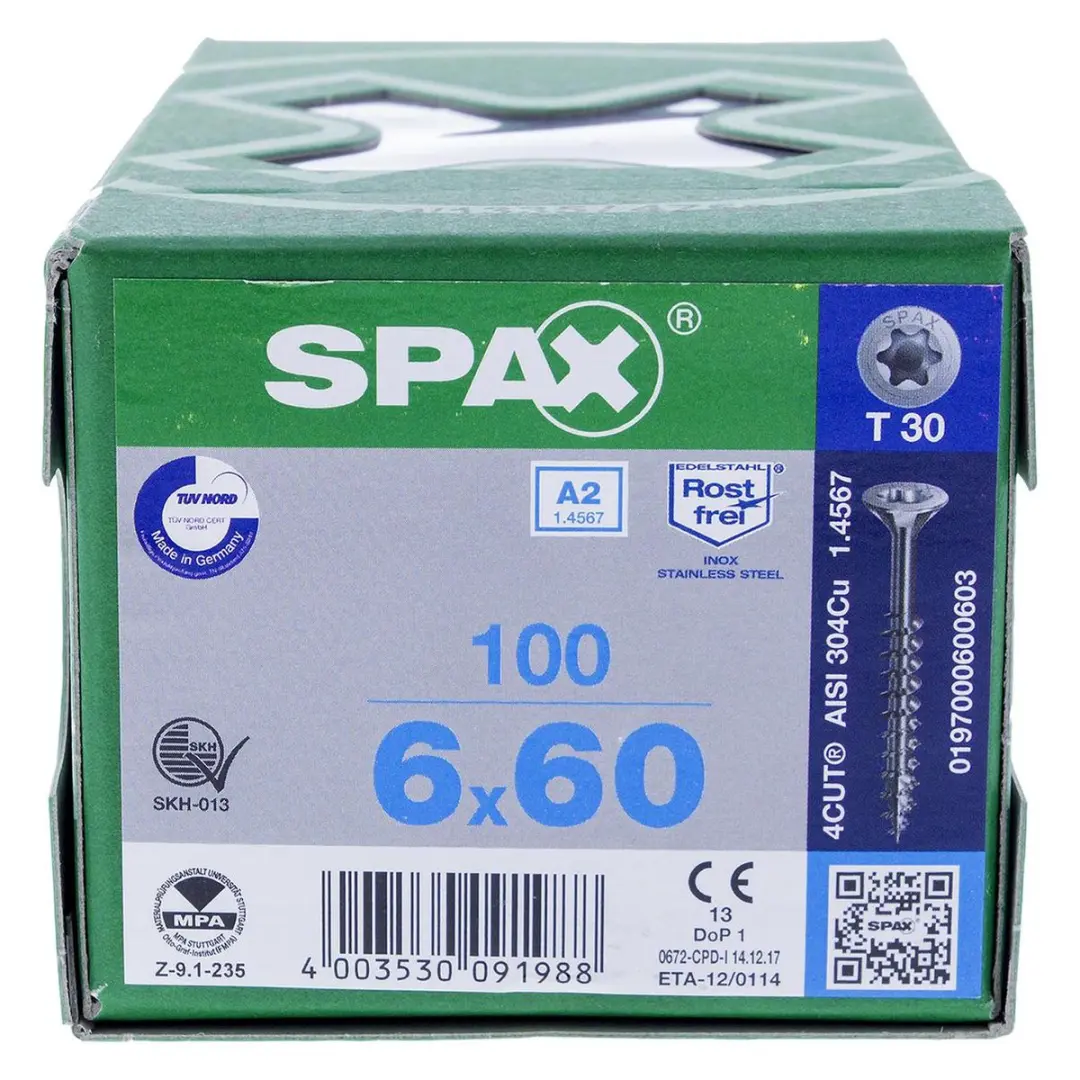 Spax Spaanplaatschroef RVS Torx 6.0 x 60mm - 100 Stuks - afbeelding 5 van 6