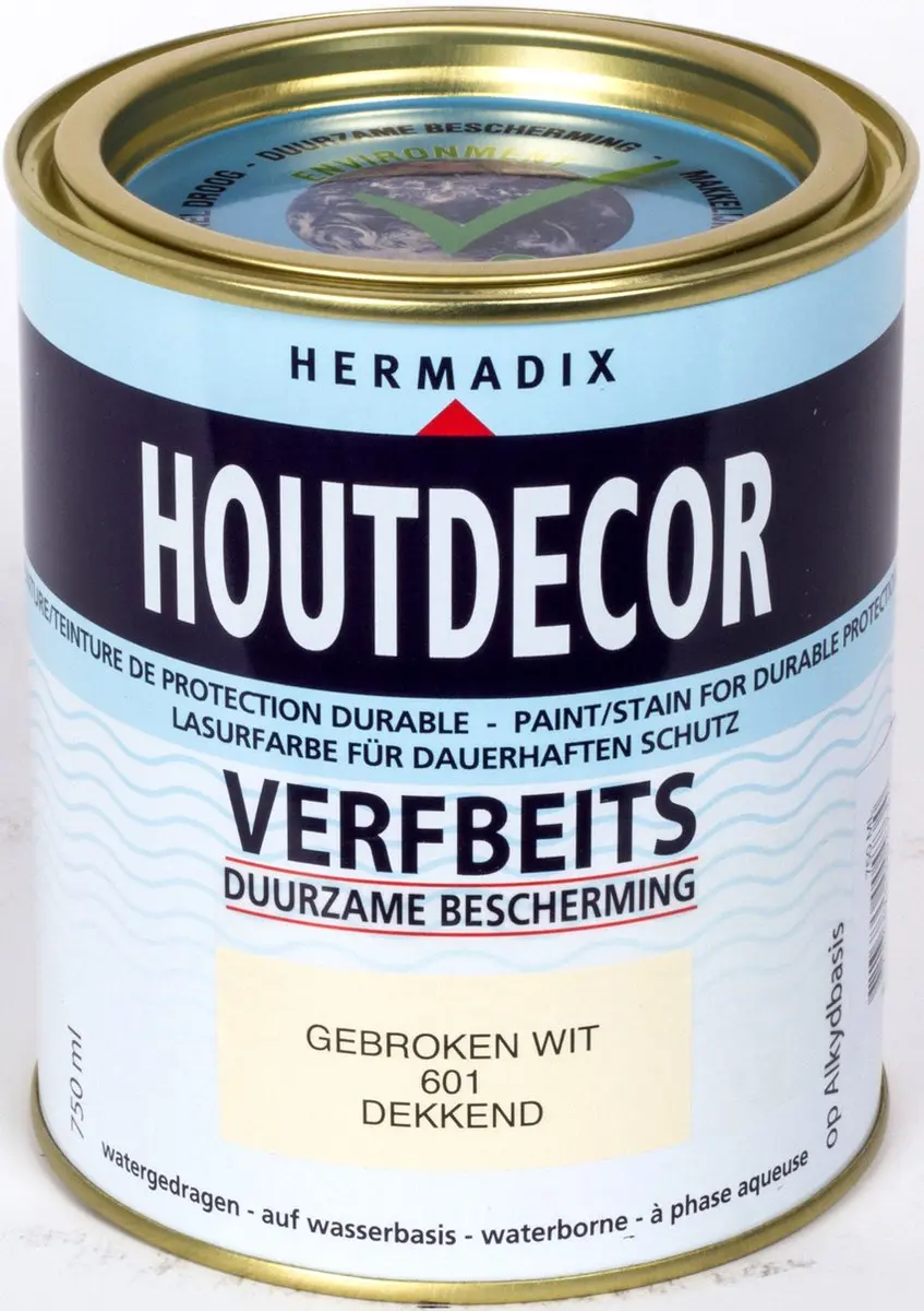 Hermadix Houtdecor Dekkend Verfbeits 601 Gebroken Wit 0,75L