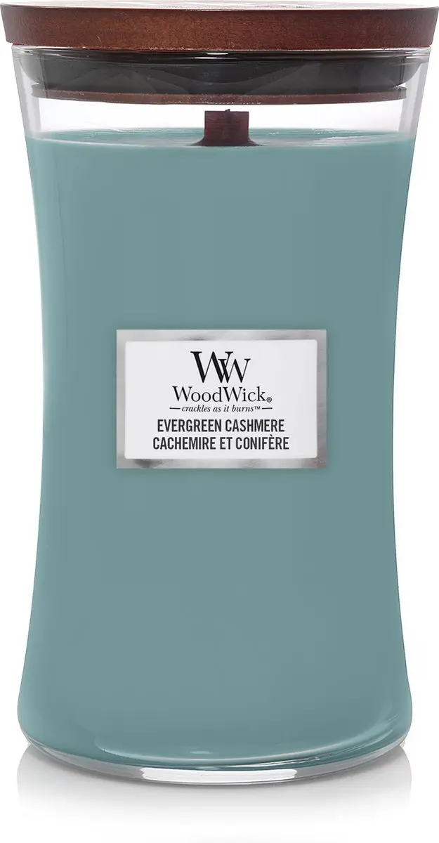 Woodwick Hourglass Geurkaars Evergreen Cashmere