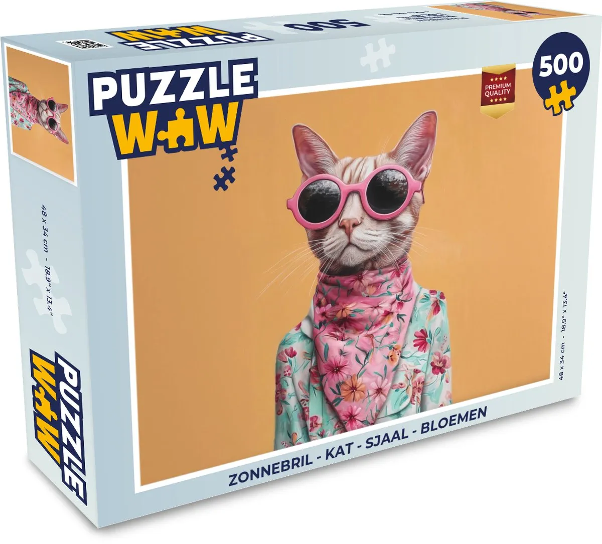 PuzzleWow Zonnebril Kat Legpuzzel 500 Stuks