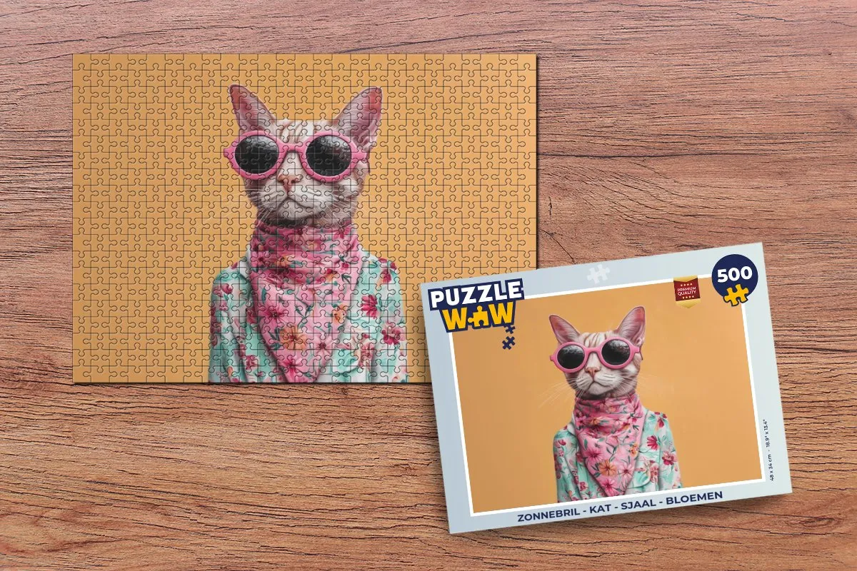 PuzzleWow Zonnebril Kat Legpuzzel 500 Stuks
